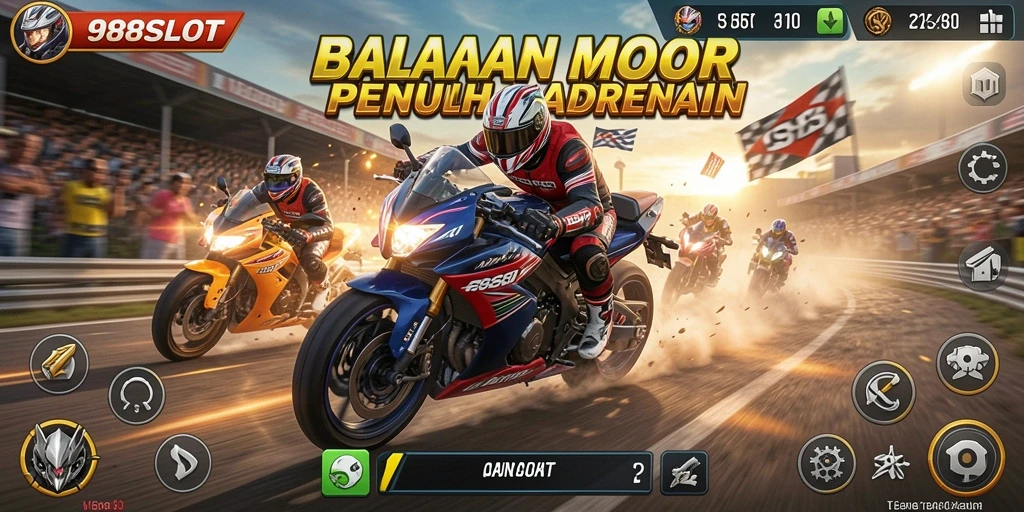 Tangkap aksi balapan motor seru di 988SLOT dengan grafis tinggi.
