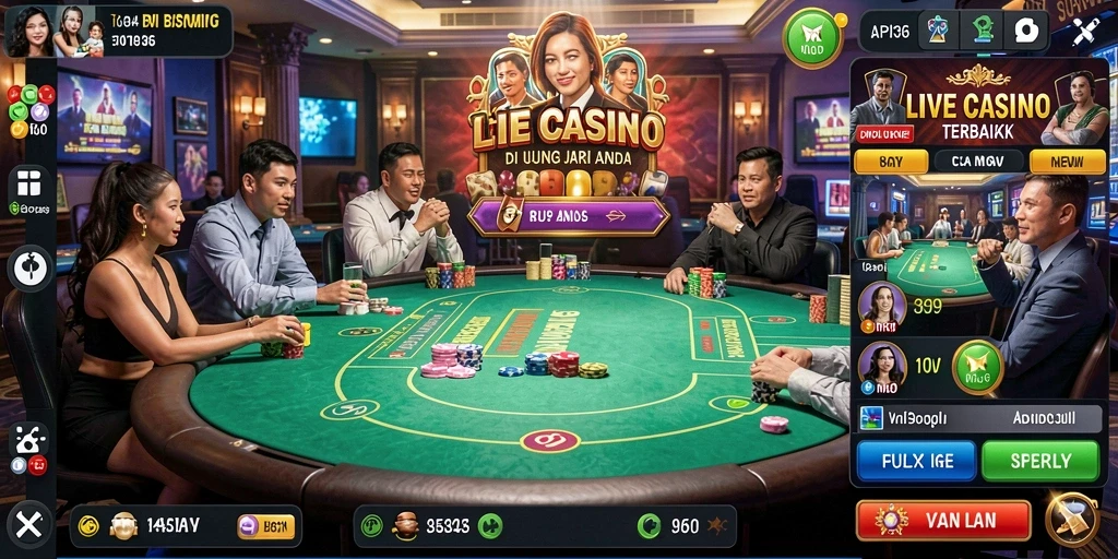 Tampilan gameplay API36 menampilkan dealer langsung dan interaksi pemain.