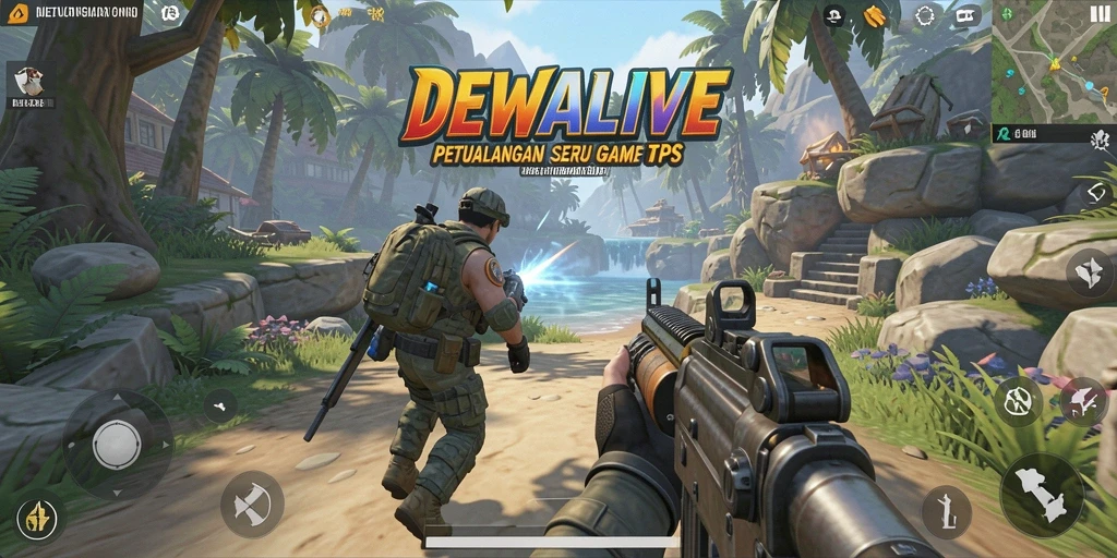 Screenshot dari gameplay DEWALIVE yang penuh aksi tembak-menembak.