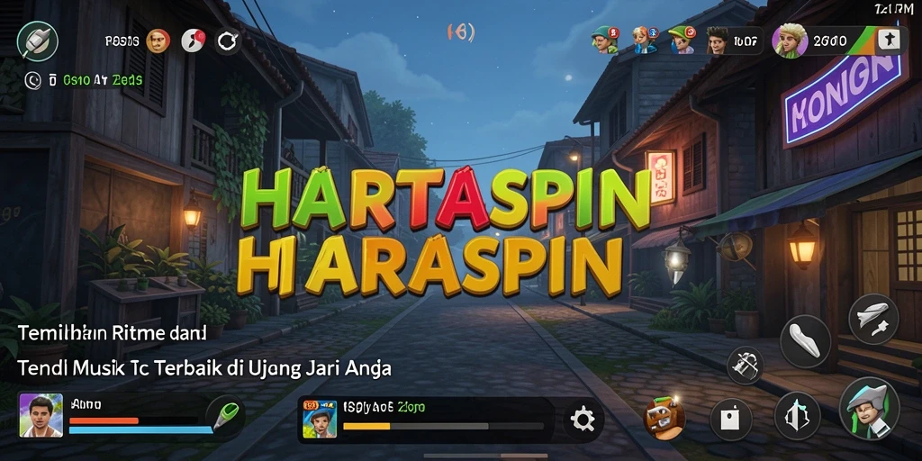 Layar utama HARTASPIN menampilkan permainan musik yang menarik dan interaktif.