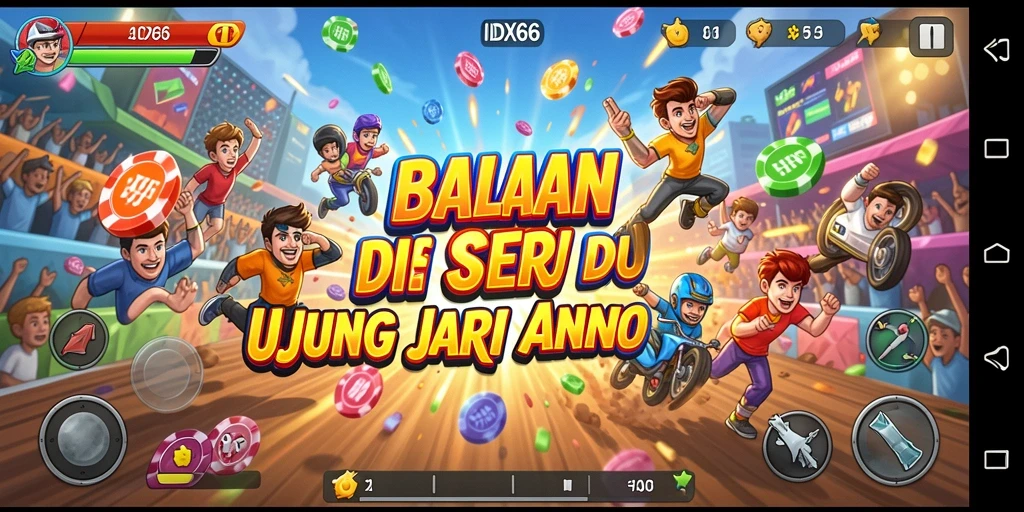 Screenshot utama IDX66 menunjukkan balapan seru dengan mobil kece.