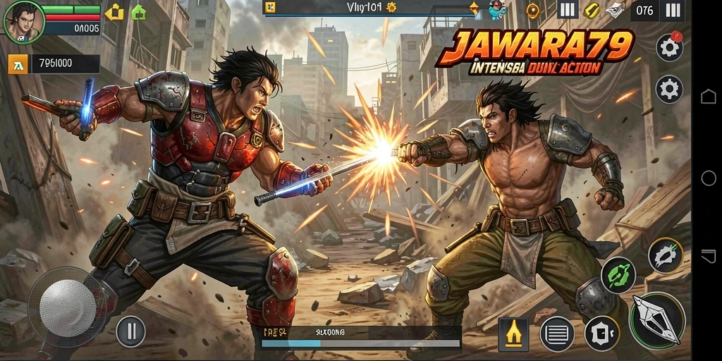 Gameplay seru JAWARA79 dengan pertarungan intens.