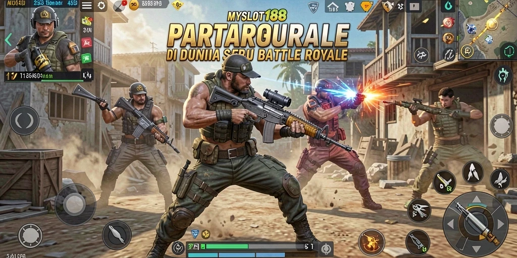Screenshot utama MYSLOT188 yang menunjukkan pertempuran Battle Royale yang mendebarkan.