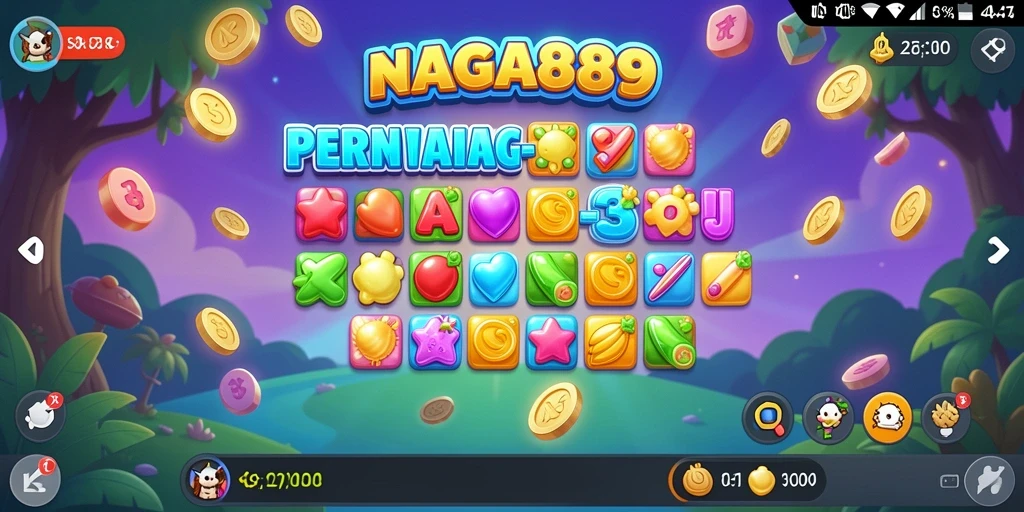 Screenshot NAGA889 menunjukkan aksi seru dalam mencocokkan permata.