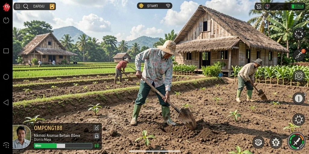 Screenshot OMPONG188 menampilkan permainan bertani yang seru dan interaktif.