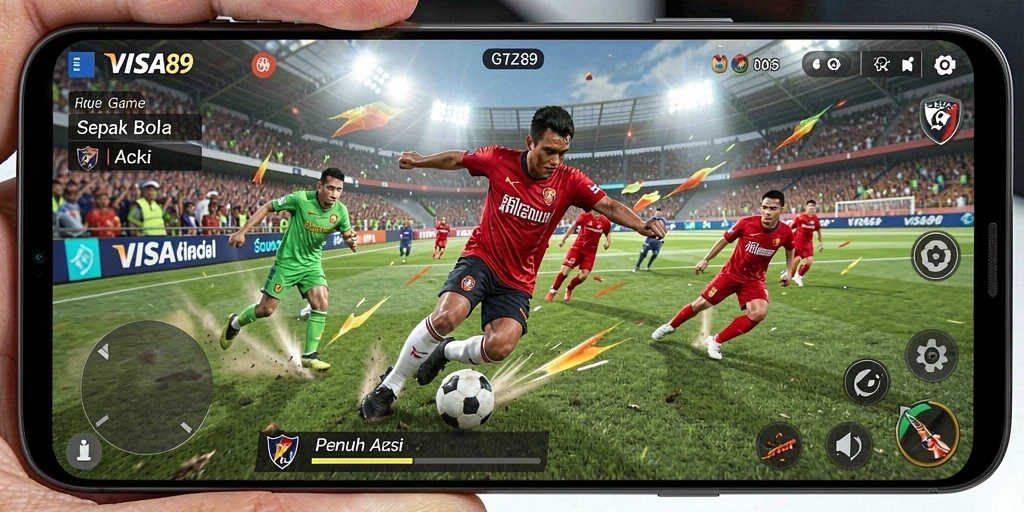 Gameplay mendebarkan di lapangan sepak bola.